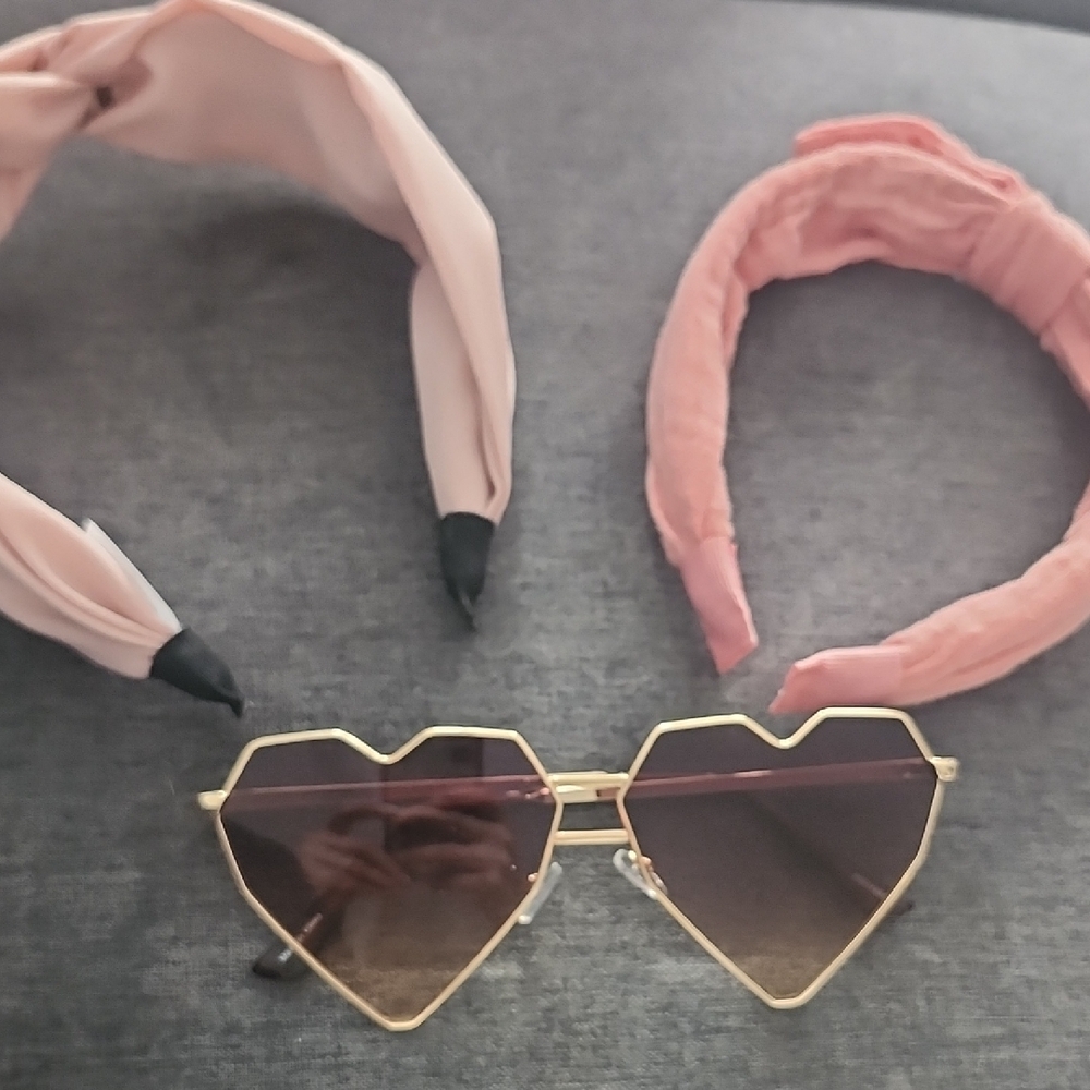Heart-Shaped Sunglasses and Pink Headbands Set